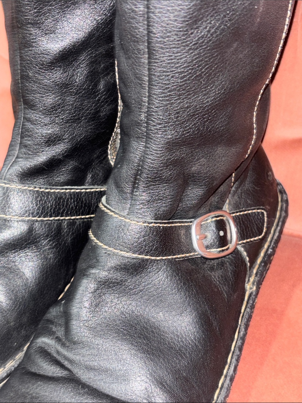 BORN black leather boots knee high zip up boots double strap detail winter boot - Picture 11 of 13